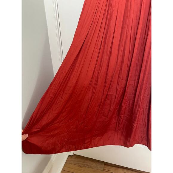 Gap Women's S Red Midi Maxi Dress Pleated Cami Sundress Side Slit Cinch Waist - Picture 4 of 16